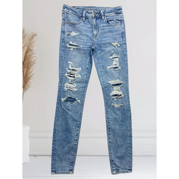 American Eagle Jegging Size 6 Women's Patched Distressed High-Rise Stretch Jeans - Picture 1 of 10